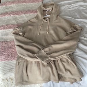 Light Brown, ruffled sleeve hoodie